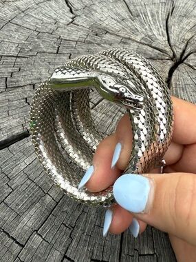 Vintage Whiting Davis Mesh Silver Tone Snake Serpent Coil Wrap Bracelet